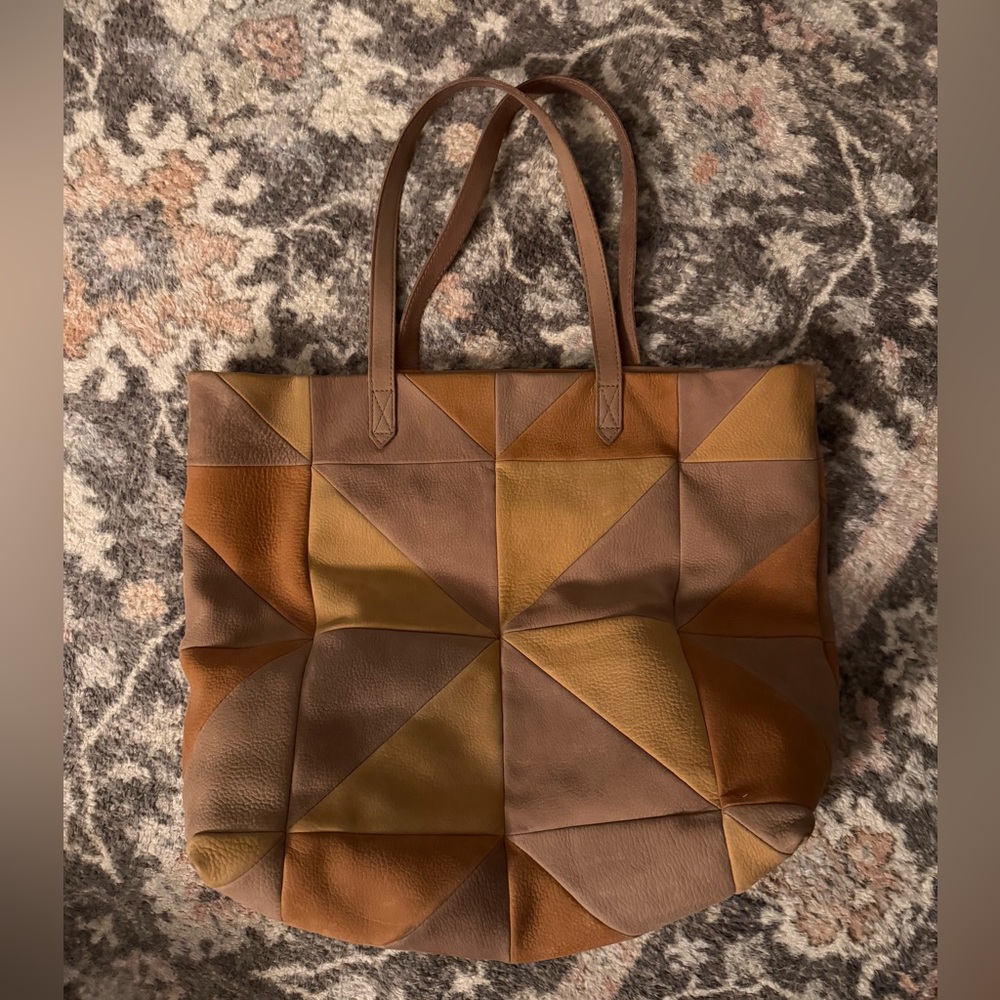 Madewell Geometric Leather Tote - Tan and Cream - Picture 4 of 4